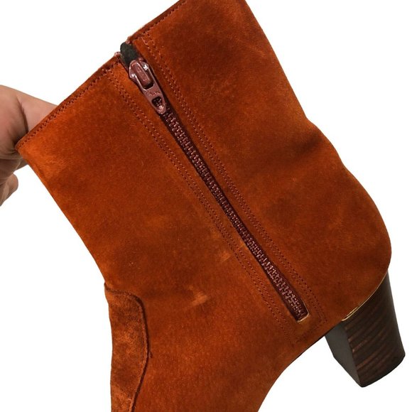 SOLD Vintage 60s Retro Burnt Orange Suede Leather Square Toe Chunky Heel Boots - Picture 8 of 12